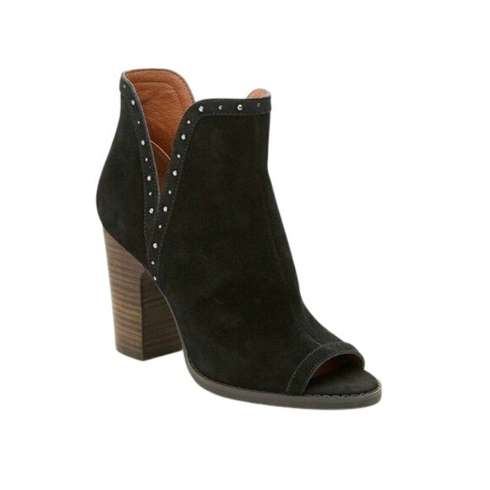 Lucky Brand Size 9 Black Suede Peep Toe Studded Ankle Booties With Block Heel